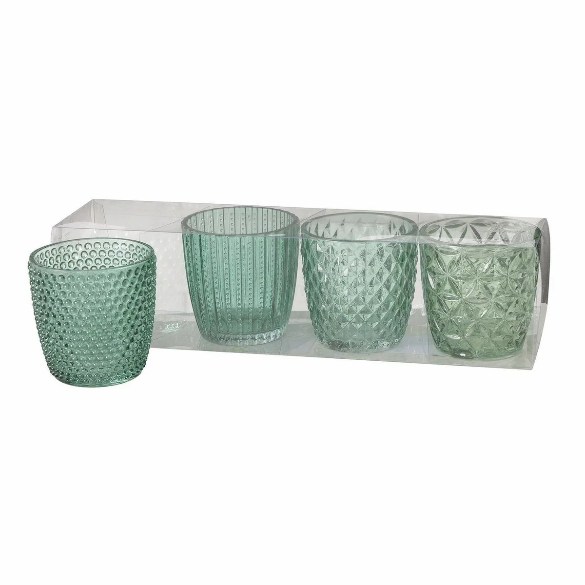 Boltze Windlicht Marilu, 4-teilig, gelb, transparentes Glas, filigranes Muster 2