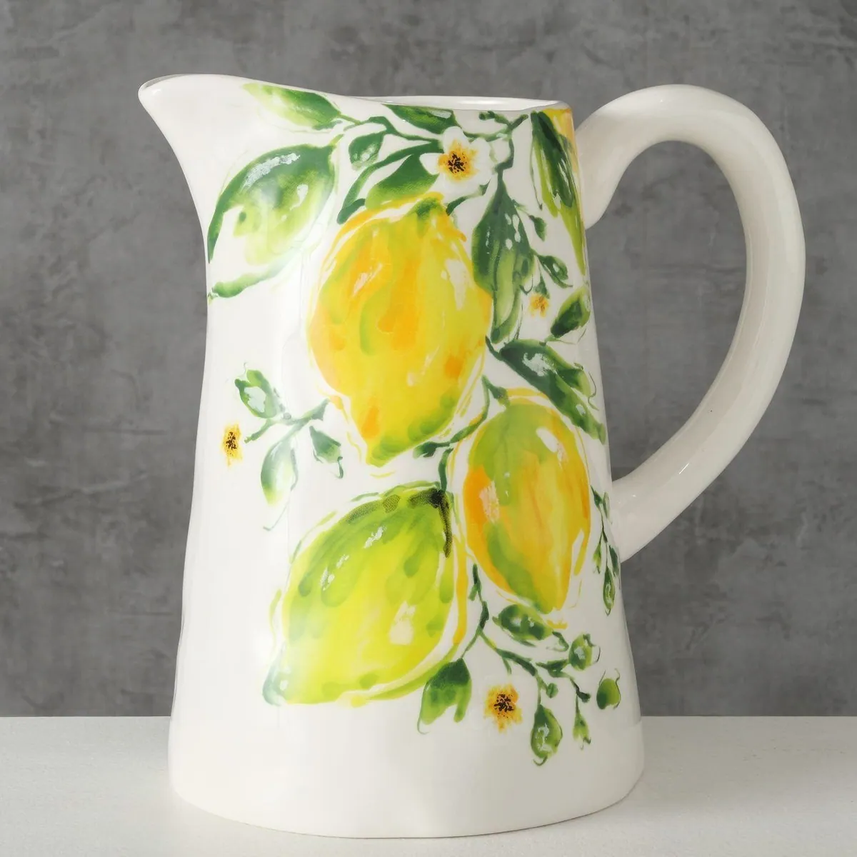 Boltze LEMONY Vorratsglas Krug, 1250 ml, Keramik, stilvolles florales Design 2