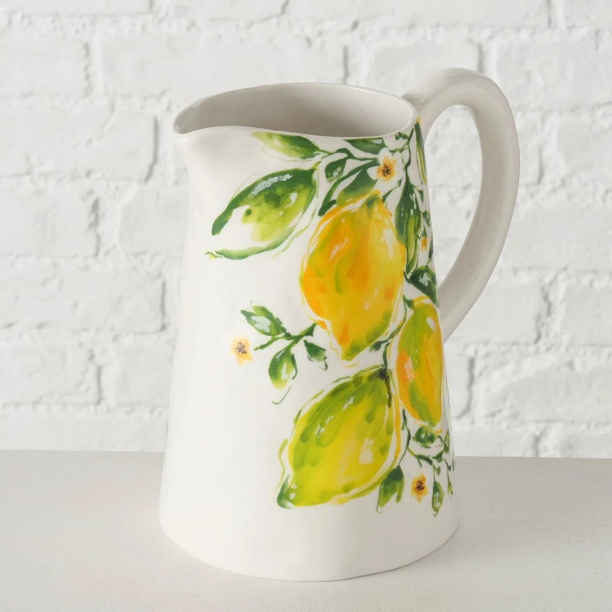 Boltze LEMONY Vorratsglas Krug, 1250 ml, Keramik, stilvolles florales Design 3