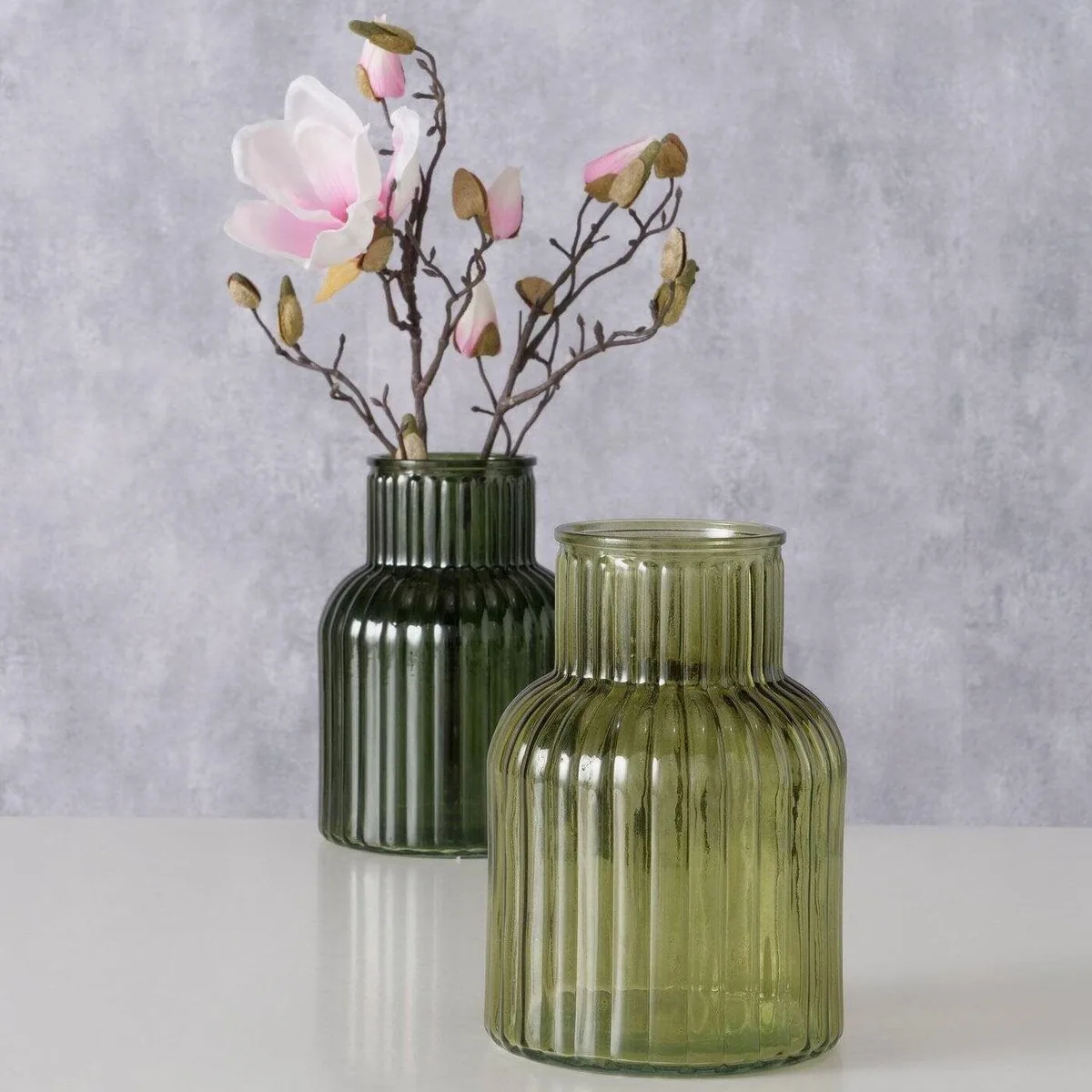 Boltze RELEA Vase, grün, geriffeltes Glas, 20 cm 3