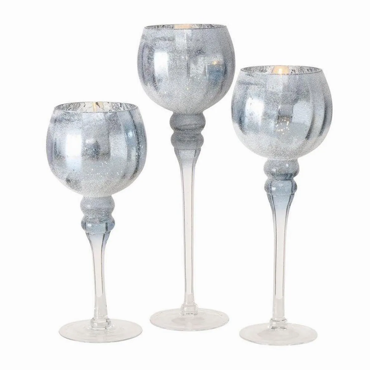 Boltze Windlicht Manou, 3er Set, Glas, Blau