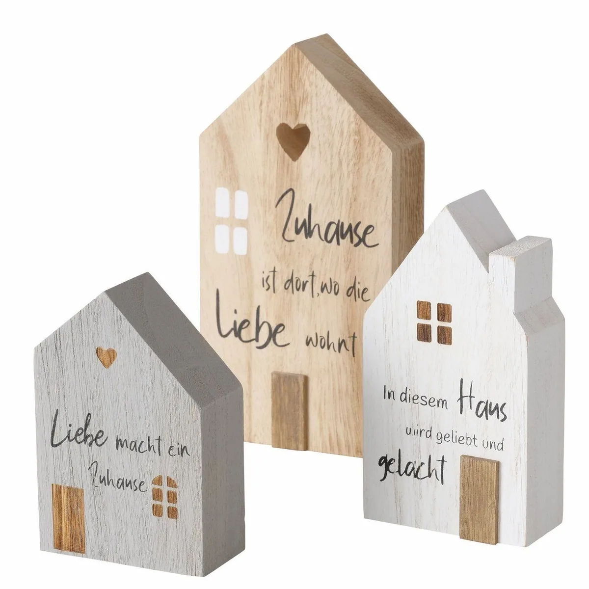 Boltze Dekofigur Mein Haus, 3-teilig, Holz, Shabby-Look