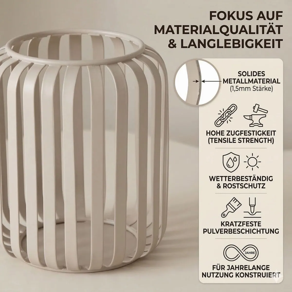 Boltze Windlicht Viki, beige, rund, aus Metall, 12 cm hoch 3