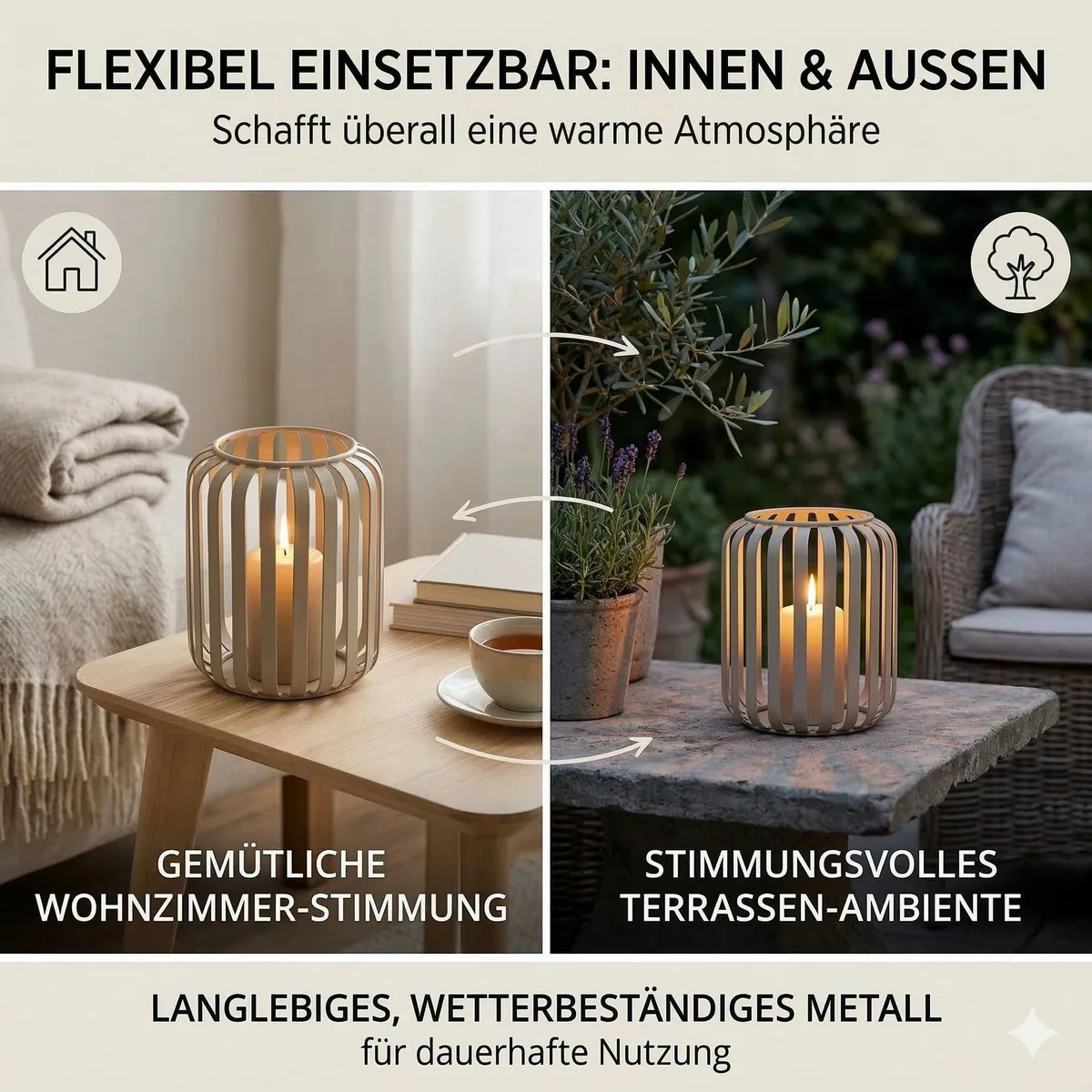 Boltze Windlicht Viki, beige, rund, aus Metall, 12 cm hoch 5