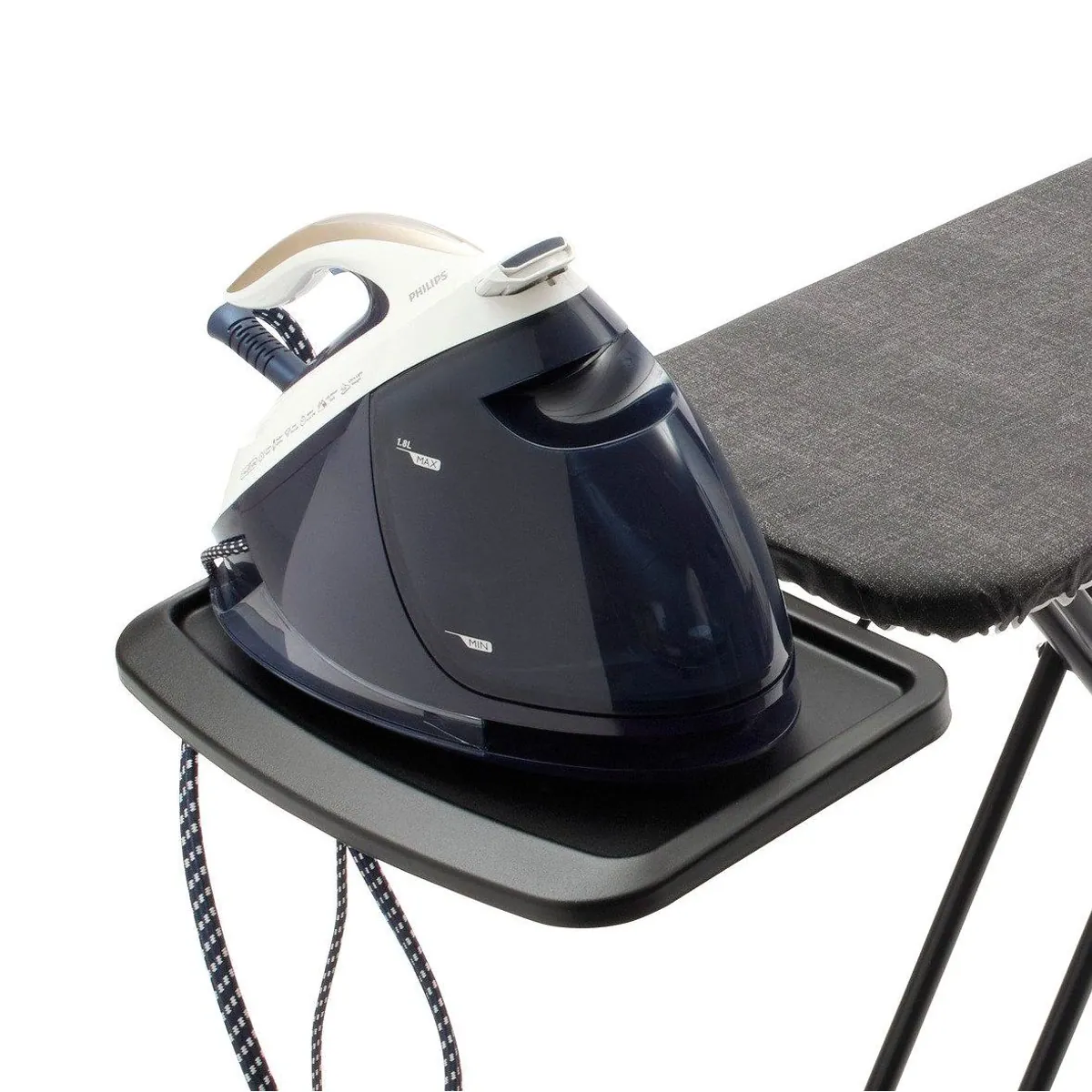 Brabantia Bügelbrett B, 124 x 38 cm, Dampfstationsablage aus Stahl 4