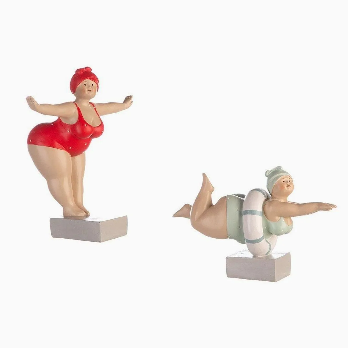 GILDE Dekofigur 2er Set Tante Elli, stilvolle Badedamen in Rot & Mint