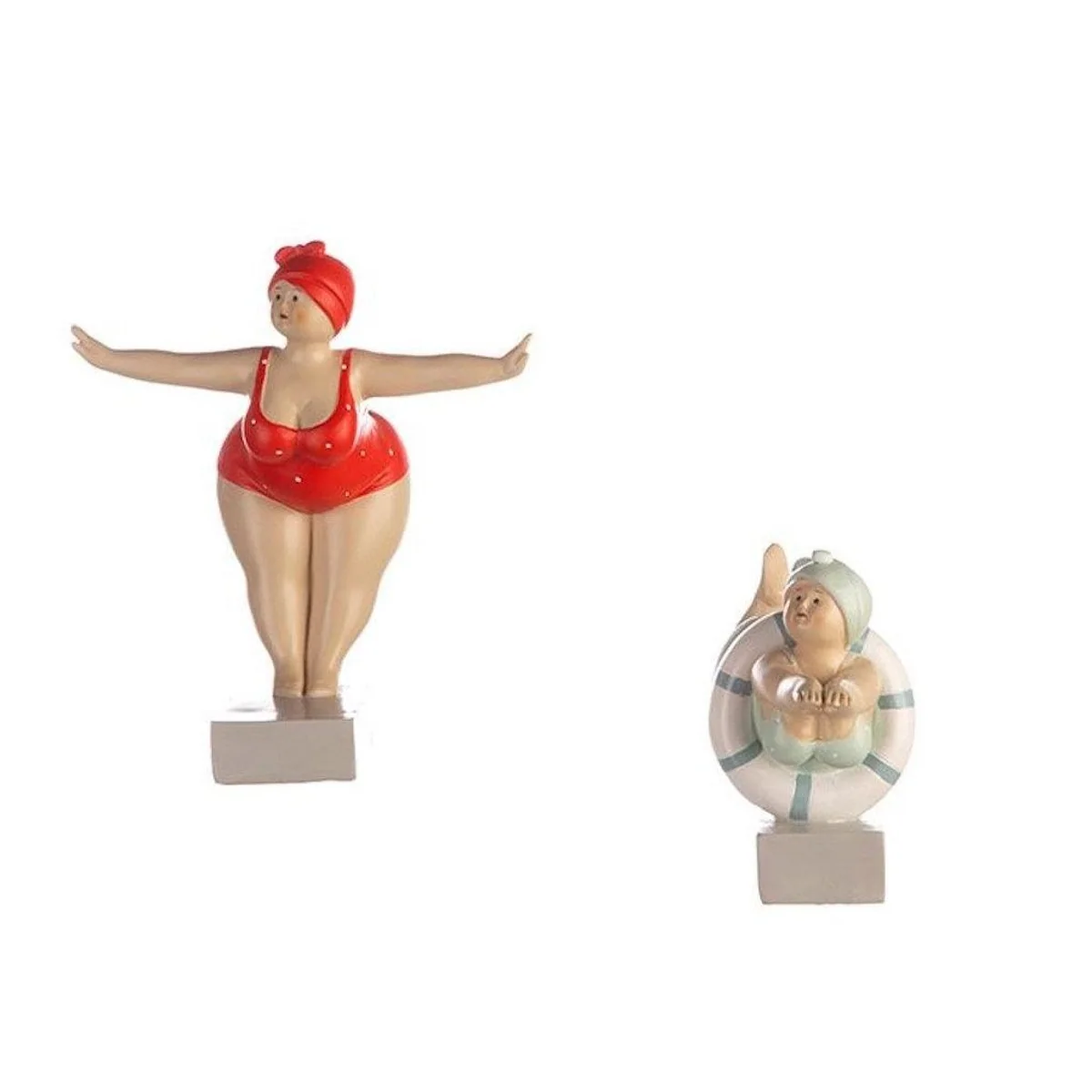 GILDE Dekofigur 2er Set Tante Elli, stilvolle Badedamen in Rot & Mint 4