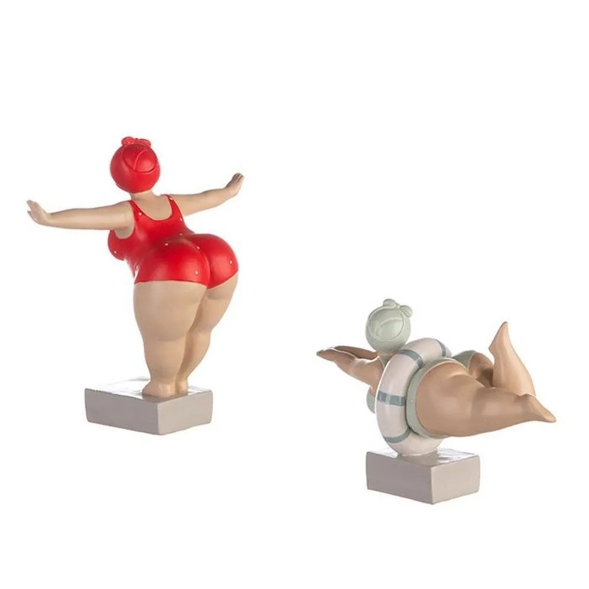 GILDE Dekofigur 2er Set Tante Elli, stilvolle Badedamen in Rot & Mint 5