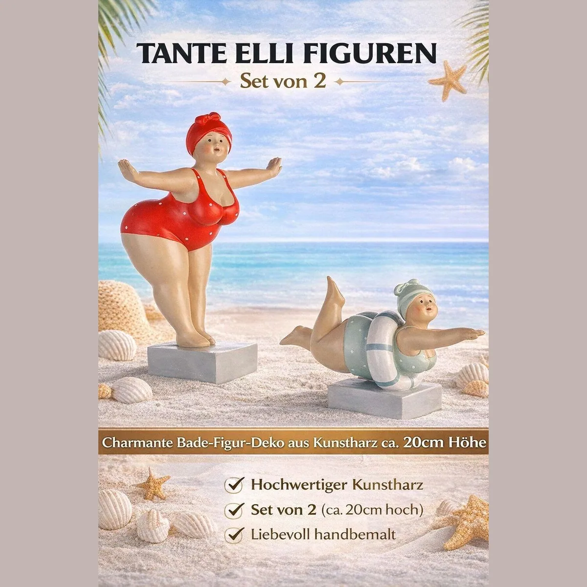 GILDE Tante Elli Figuren Set 2er, maritime Badefiguren aus Kunstharz, ca. 20 cm 5