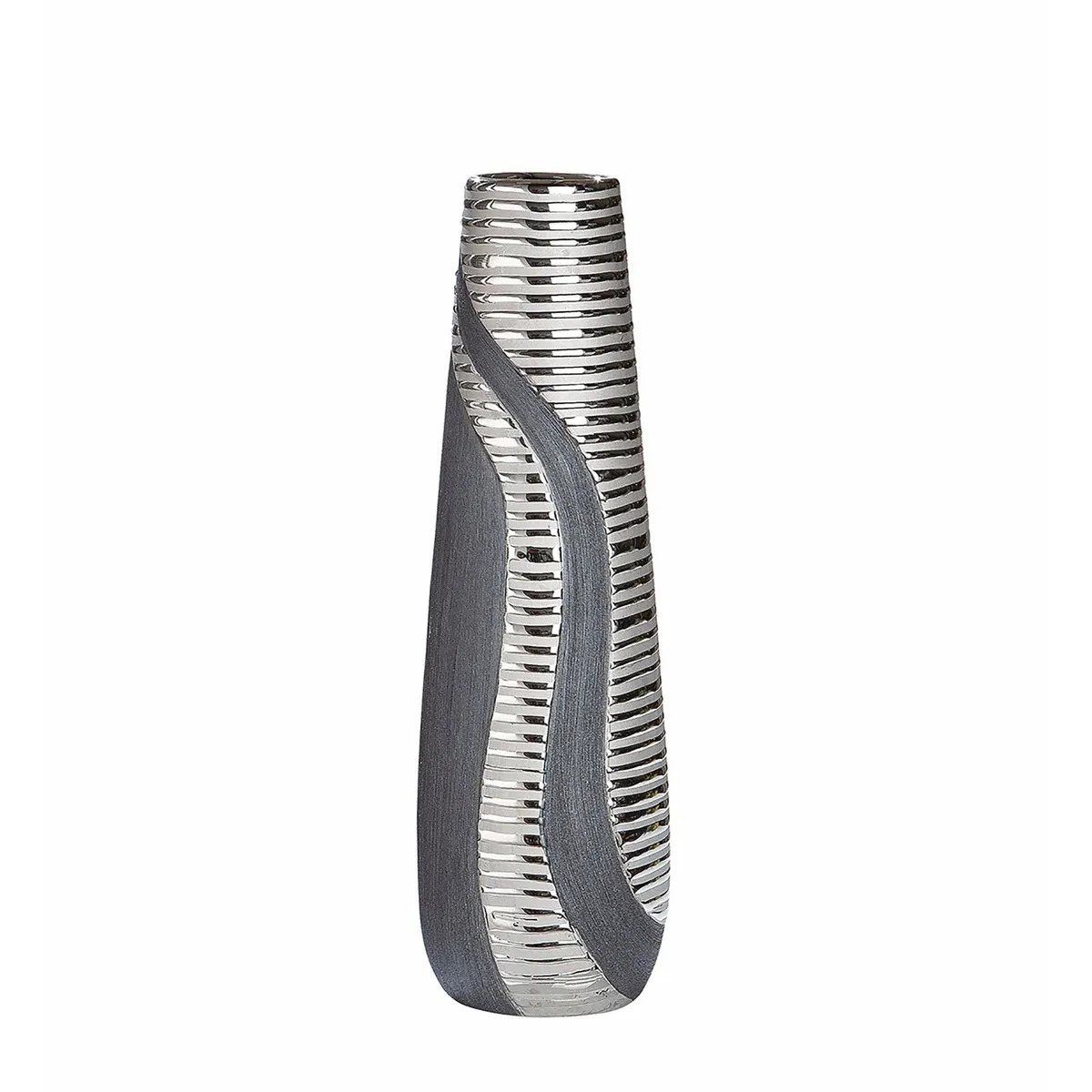 GILDE Sevilla Vase, Keramik, silber und anthrazit, H. 49cm x T. 14cm x B. 14cm