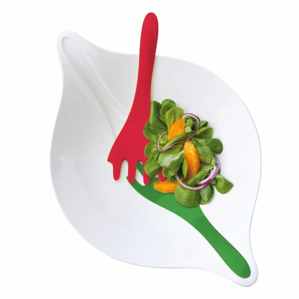 koziol Salatschüssel Leaf L+, Kunststoff, 3-tlg., integriertes Salatbesteck