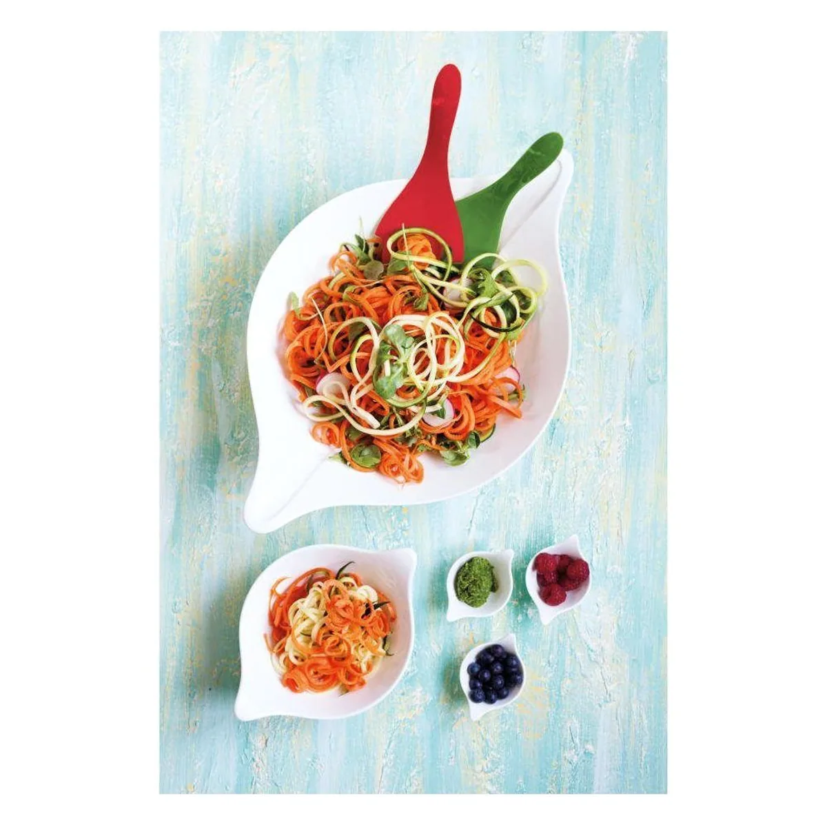 koziol Salatschüssel Leaf L+, Kunststoff, 3-tlg., integriertes Salatbesteck 3