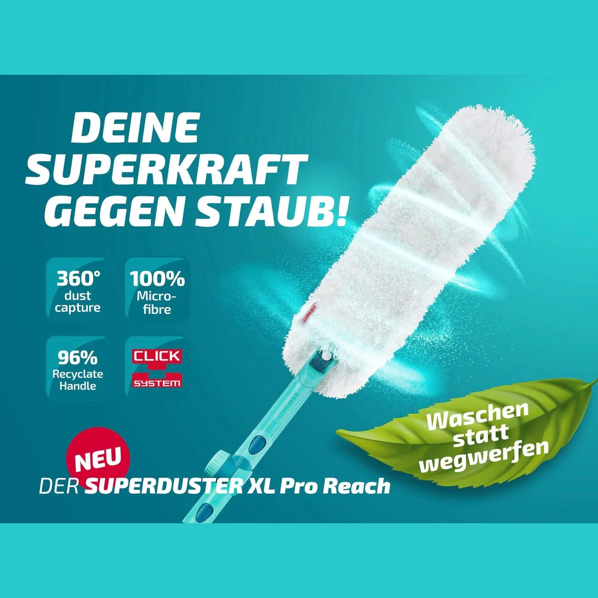 Leifheit SUPERDUSTER XL Pro Reach, 360° Mikrofaser, Click-System, waschbar 4