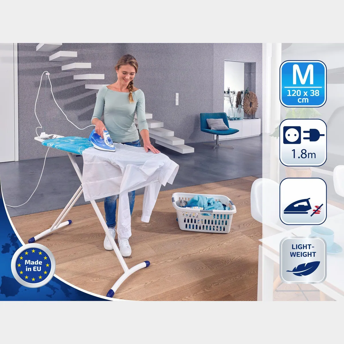 Leifheit Air Board M Solid Plus, ultraleichte Bügelfläche, höhenverstellbar 76-100 cm 3