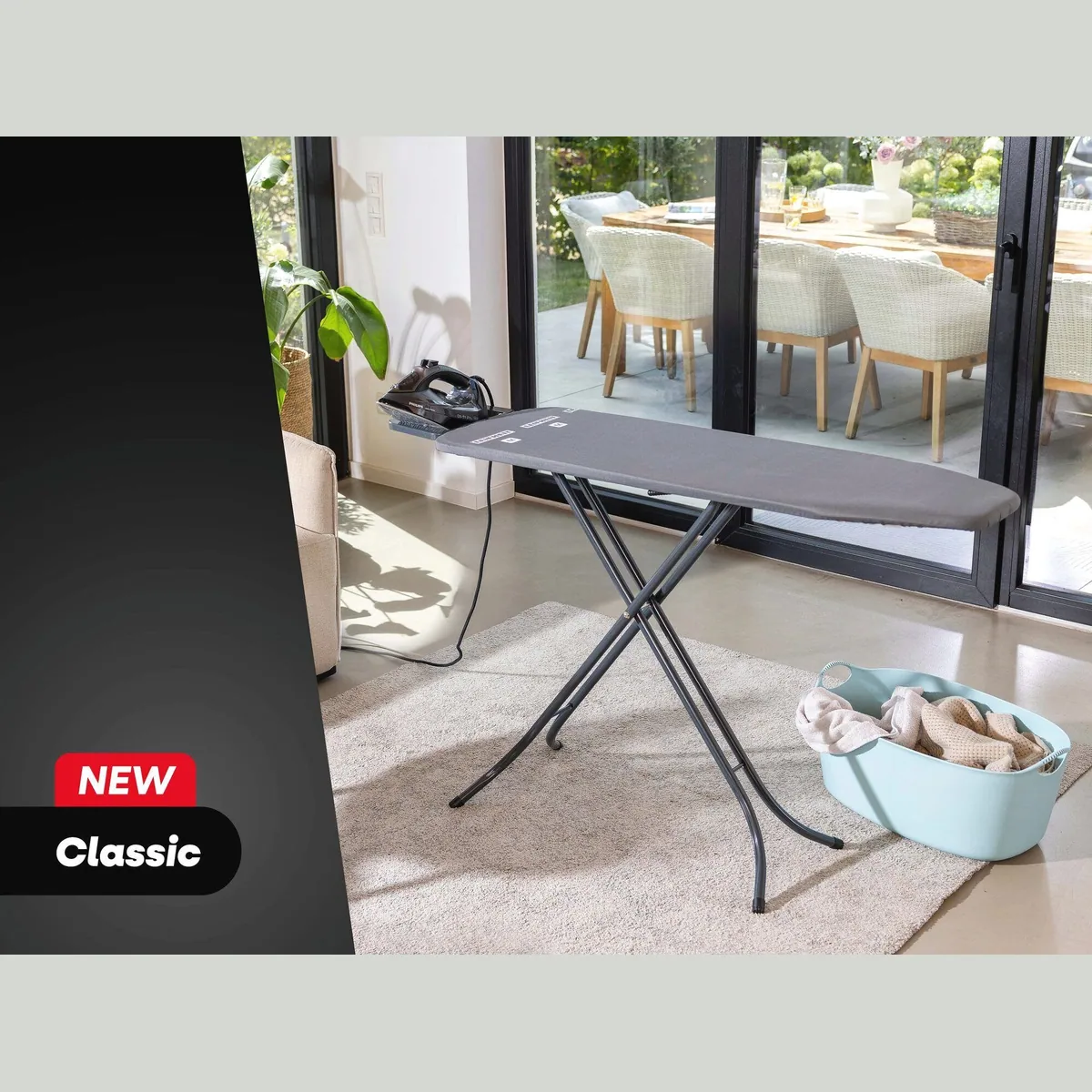 Leifheit Bügeltisch Classic M Black, Höhenverstellbar, Bügelfläche 120 x 38 cm, feste Bügeleisenablage 2