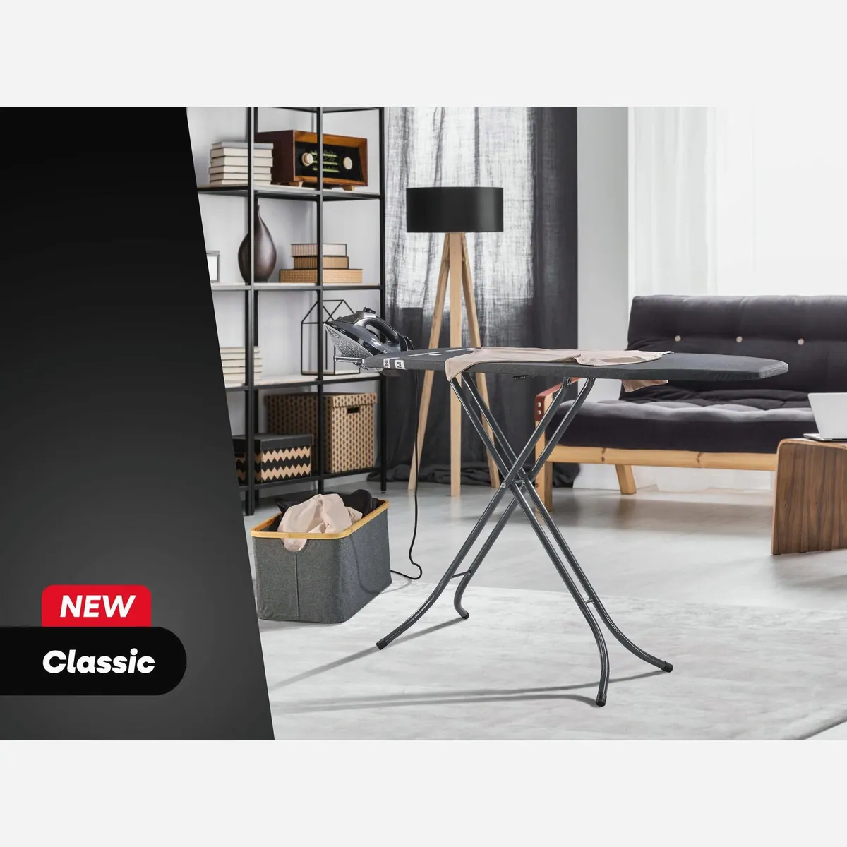 Leifheit Bügeltisch Classic M Black, Höhenverstellbar, Bügelfläche 120 x 38 cm, feste Bügeleisenablage 3