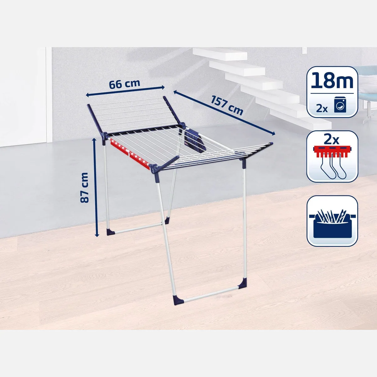 Leifheit Pegasus 180 Solid Plus Wäscheständer, 18m Trockenlänge, 105cm Flügelhöhe, stabil und platzsparend 5
