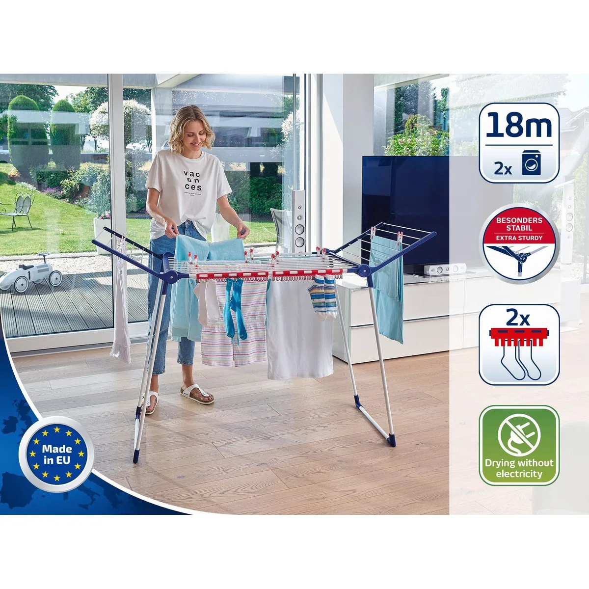Leifheit Pegasus 180 Solid, 18m Trockenlänge, 105cm Flügelhöhe, stabiler Stand 3
